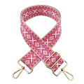 5cm pink and beige diamond jacquard wide shoulder strap with gold metal hooks - Silver Clasp / L3-White Rose Red