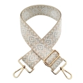 5cm wide jacquard bag strap with geometric patterns and gold-tone metal buckles - Silver Clasp / L2-Silver Thread Beige White