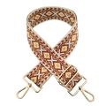 Detail of 5cm wide colorful geometric jacquard bag strap with gold metal hooks and buckle - L5-Light Grey Yellow Brown