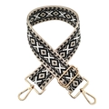 Close-up of geometric diamond pattern fabric strap with gold metal lobster clasps - L9-White Beige Black Grey