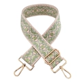 Tracolla etnica jacquard con motivi geometrici rosa e dettagli in metallo dorato - Fibbia Oro / Rosa Chiaro e Verde su Base Beige