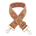 Tracolla jacquard 5cm con motivo etnico arancione e ganci metallici dorati per borsa - Fibbia Oro / Base Cachi Floreale Verde Pavone Arancione