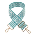 Adjustable woven wide bag strap with teal and white geometric pattern and gold hardware - Silver Clasp / Simple Blue and White