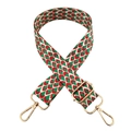 Close-up of colorful peacock pattern bag strap with adjustable gold metal hardware - Green Purple Red White (Gold Buckle)
