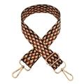 Close-up of a 3.8cm adjustable colorful woven shoulder strap with gold metal buckles - Yellow Blue Orange Black (Gold Buckle)