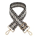 Tracolla jacquard regolabile con motivo etnico bianco e nero e fibbie dorate - Fibbia Oro / Rombo Nero Beige