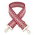 Detail of red and beige jacquard wide bag strap with gold-tone swivel hooks - Red Light Purple Wave