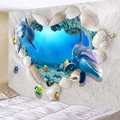 Tenture murale 3D océan avec dauphins bleus et paysage marin de récifs coralliens - Jeu d'amour