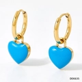 Créoles dorées en acier inoxydable avec pendentifs cœur en émail bleu clair - Or + Bleu