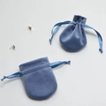 Blue velvet drawstring jewelry pouch set for gift storage and accessory packaging - 7x8.5cm / Blue