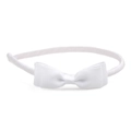 Simple white bow headband made of ribbed grosgrain fabric for infants and toddlers - White