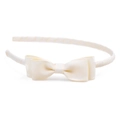 Detailed view of cream grosgrain ribbon headband featuring a double-layered bow ornament - Beige