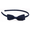 Simple navy blue grosgrain ribbon bow headband with a slim fabric-covered frame - Navy Blue