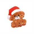 Cute brown cartoon dog hair claw clip with Christmas hat made of glossy acrylic - Teddy Dog (Christmas Edition)
