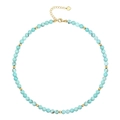 Bohemian turquoise bead necklace with tiger eye stone and gold heart pendant - Turquoise Square