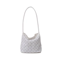 Borsa a secchiello in tela bianca con pois neri alla moda e sottile tracolla unica - Bianco senza sciarpa di seta