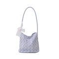 Lavender polka dot bucket bag with white lace bow detail for professional women - Blue With Silk Scarf
