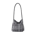 Borsa a secchiello grigia a pois con tracolla nera e fiocco decorativo per donna - Nero senza sciarpa di seta