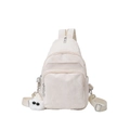 Borsa a tracolla versatile in ecopelle crema con tre scomparti e ciondolo di peluche - Con Ciondolo / Bianco