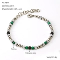 Beaded stainless steel bracelet with green malachite-style beads and black volcanic stones - Malachite & Lava Stone Style (ZS1811)