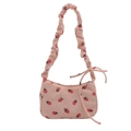 Borsa sottobraccio in velluto rosa con stampa a fragola e fiocco con coulisse - Rosa