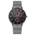 Modern men's quartz watch with black dial, mesh silver band and rose gold hands - Black Dial Silver Strap