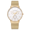 Elegant gold Milanese strap men's watch with a white chronograph dial and mesh band - Gold