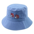 Chapeau bob en coton bleu ciel avec broderie champignon pour protection solaire - 58cm / Bleu