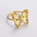 Gold plated open ring featuring a yellow crystal butterfly design with zircon accents - Yellow