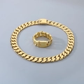 Conjunto de collar y pulsera de cadena cubana de 24mm en oro pulido para hombre moderno - Pulsera 21.5cm / Dorado