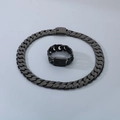 Conjunto de collar y pulsera de eslabones cubanos en acero inoxidable negro - Pulsera 21.5cm / Negro