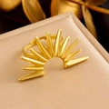 Vintage gold plated stainless steel sunburst ring with adjustable open band design - Sunburst Open Ring (R476)