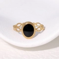 Vintage gold-plated stainless steel ring with oval black stone and twisted hollow band - Black