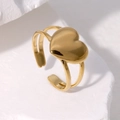 Anillo abierto minimalista con forma de corazón chapado en oro de 18K sobre piedra blanca - Dorado
