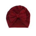 Infant turban hat with large bow in burgundy soft elastic cotton knit fabric - Burgundy