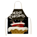 Linen Christmas apron with Santa in chimney design and Merry Christmas text print - Chimney Stuck (AP-52010)