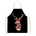 Détail d'un tablier noir en lin avec broderie de renne rouge de style ethnique et bride - 47*38cm (Taille Enfant) / Tête de Cerf (AP-52001)