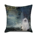 Artistic Halloween pillow cover detail showing a black cat, white dog, and mystic face - Artistic Face Cat Dog