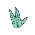 Punk style green Vulcan salute hand enamel pin brooch with pink nails and metal finish - C1720-1