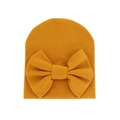 Thick warm ginger yellow knitted baby hat with a large bow detail for newborns - 0-6 Months / Ginger Yellow
