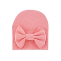Pink infant beanie with a large bow detail for newborns, soft knit fabric style - 0-6 Months / Shrimp Pink