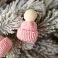Pink mini knitted Christmas hat with white pompom for holiday decor and DIY accessories - Light Pink