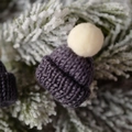 Mini deep purple knitted Christmas hat finger sleeve with cream white pompom detail - Dark Gray