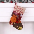 Hanging reindeer Christmas stocking with 3D doll on white fireplace mantel decoration - Linen Style 3D Reindeer