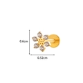 Golden flower labret stud with zircon petals and 6mm flat back titanium post - 5# Gold - Six-petal Flower Shape