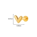 Detail showing precise dimensions of the gold heart-shaped zircon stud earring - 7# Gold - Heart Shape