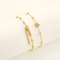 Elegant 18K gold plated stainless steel beaded bracelet with zircon flower charm for women - Five-petal Flower Style (1739)