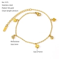 Double-layered 18k gold plated stainless steel anklet with heart and zircon charms - 1575-Heart Rhinestone Style