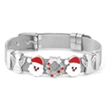 Bracciale natalizio a maglia con ciondoli Babbo Natale, ghirlanda e angelo in argento - Bracciale in Filo di Acciaio Inossidabile da 10mm / Bracciale d'Argento