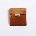 Foldable dark brown oxford shopping bag in square shape with a BAG label detail - Coffee